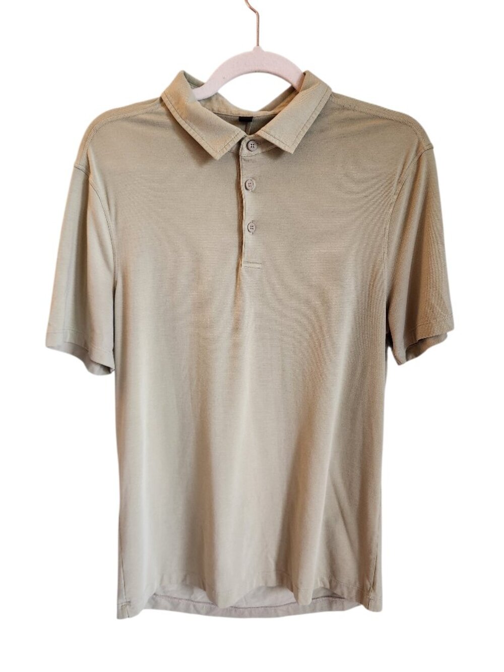 Lululemon Polo Shirt Men's Tan Medium Short Sleeve Athleisure Performance Basics
